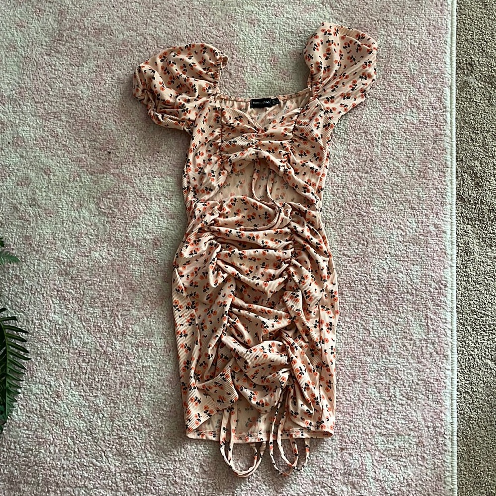 Pretty little thing orange floral mini body con dress